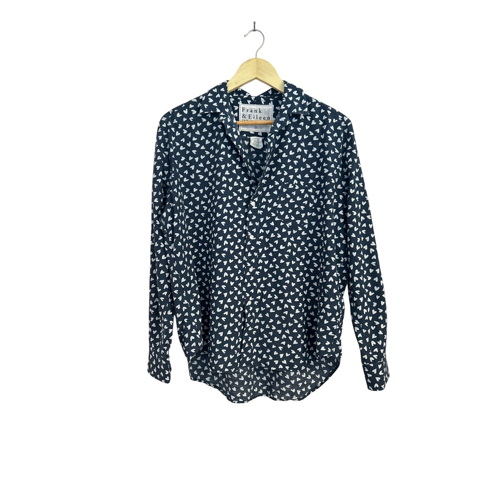 Frank & Eileen Eileen Navy White‎ Hearts Cotton Button Down Size Small